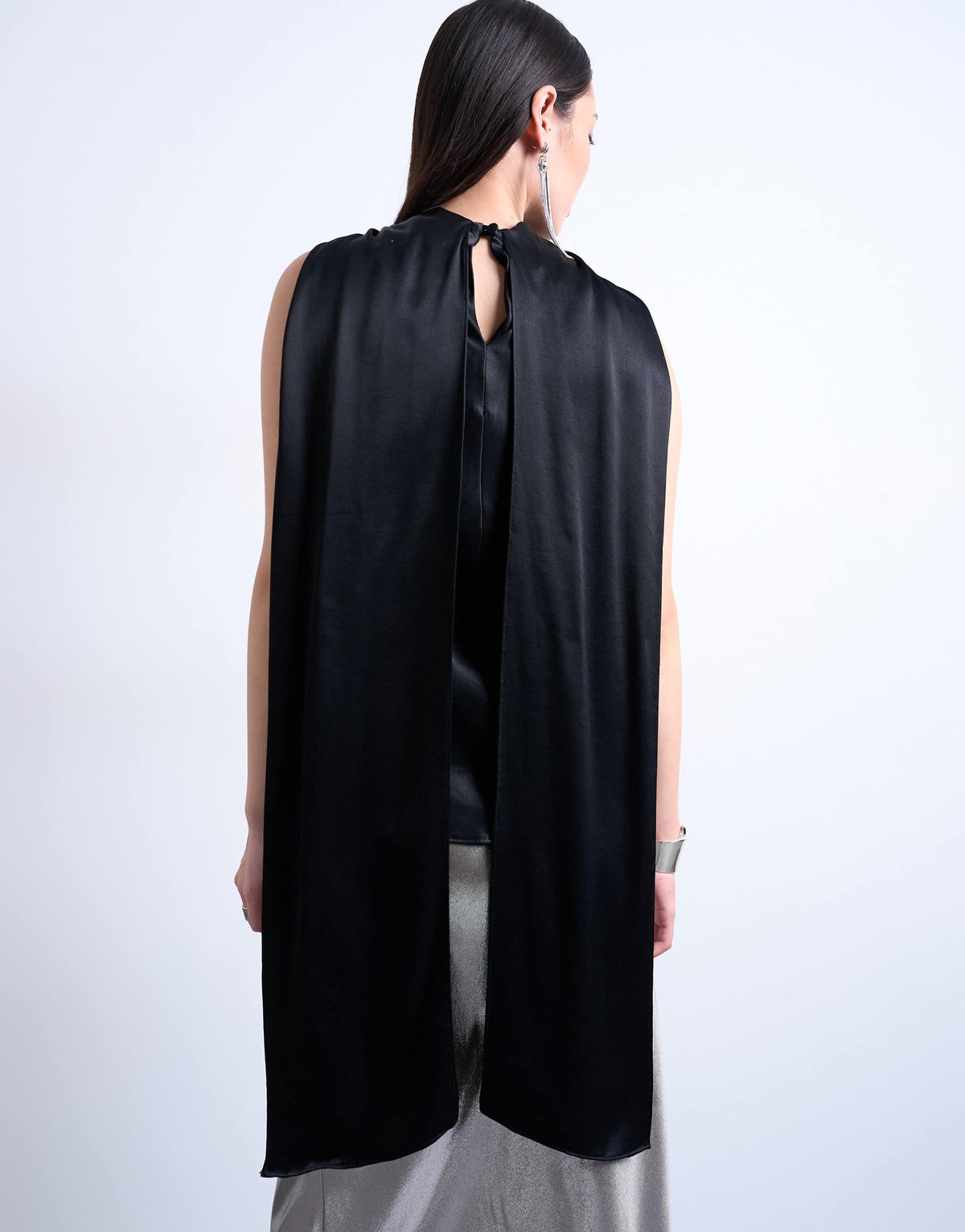 Topshop scarf detail satin top in black