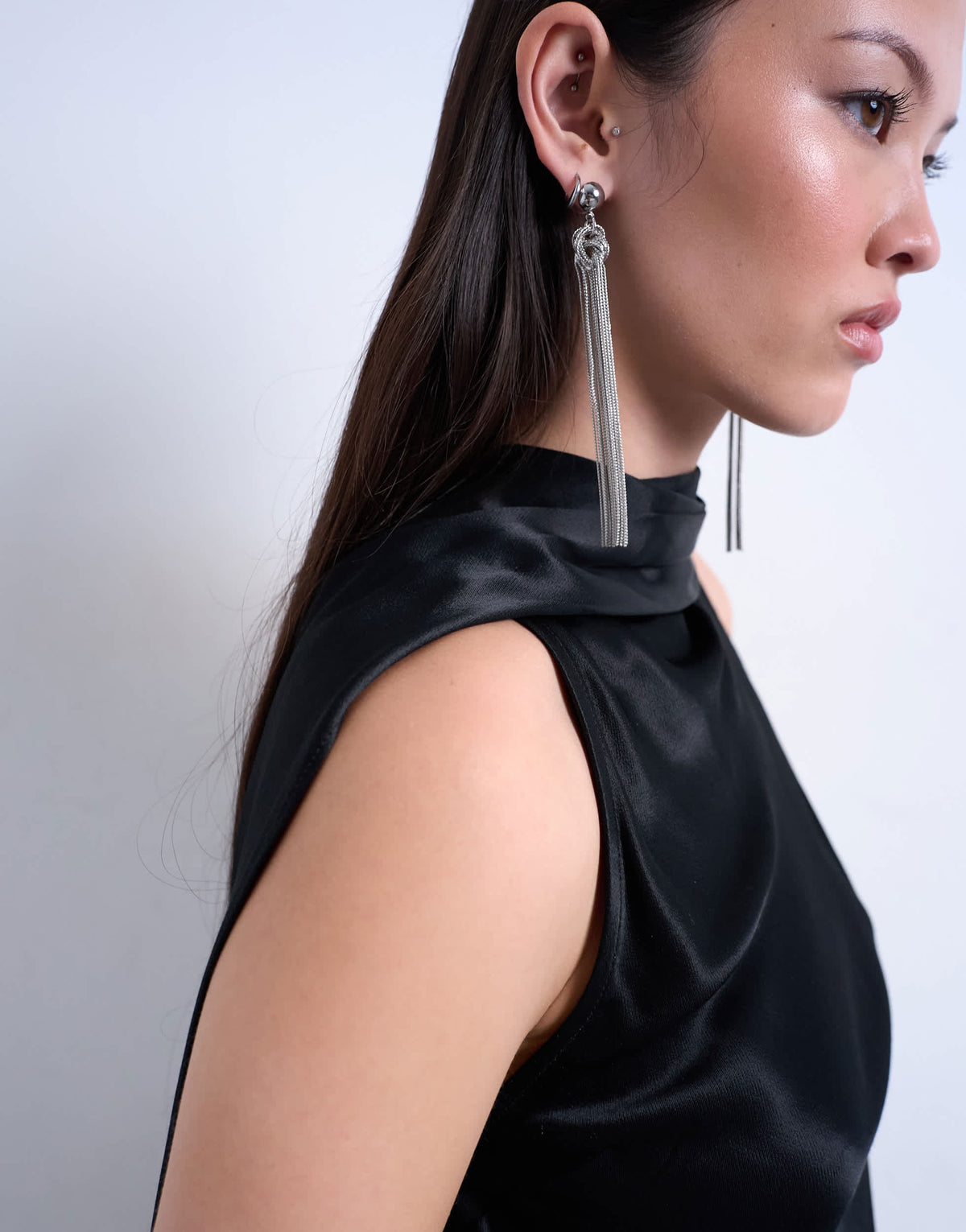 Topshop scarf detail satin top in black