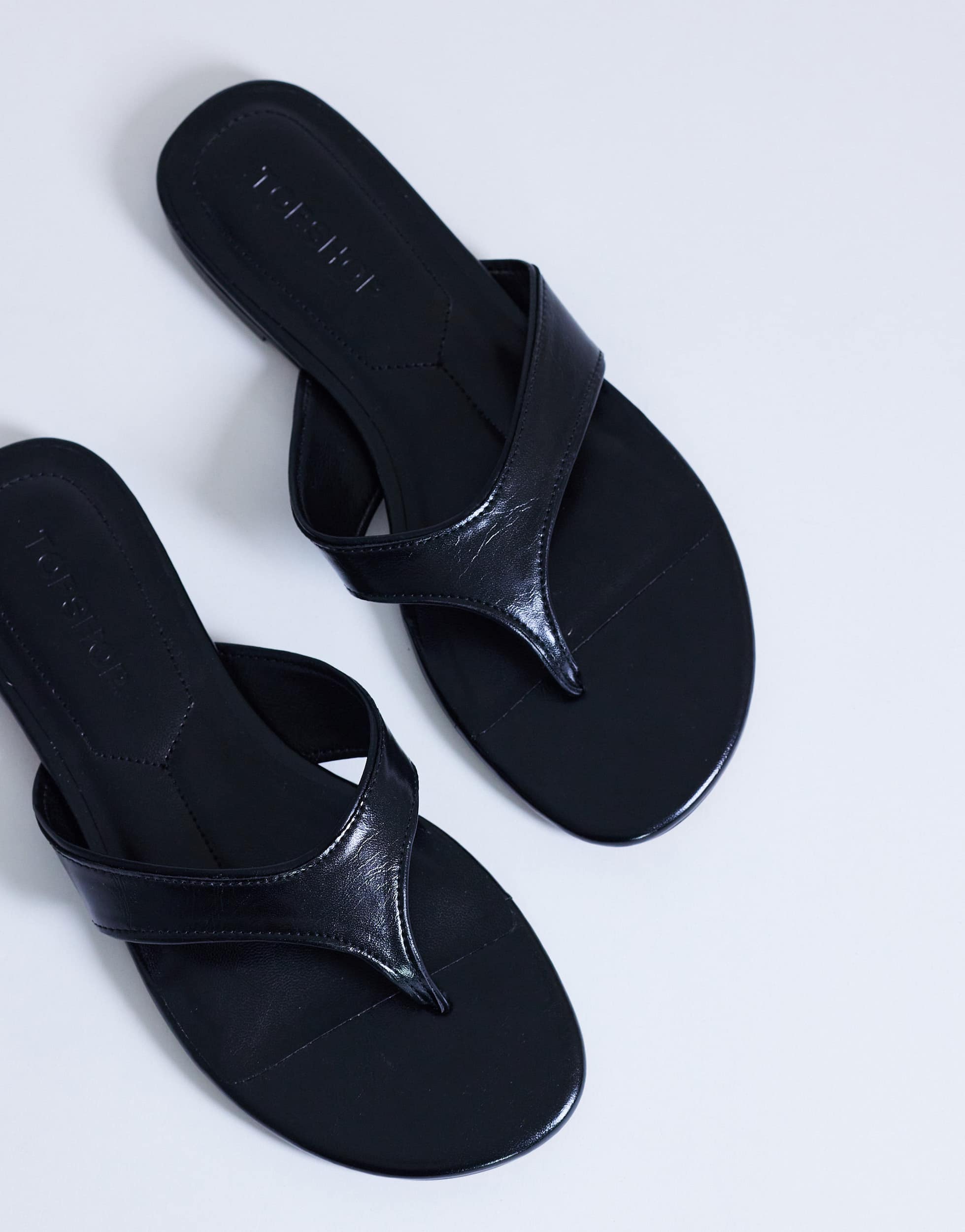 Topshop Sisi toe thong flat sandal in black