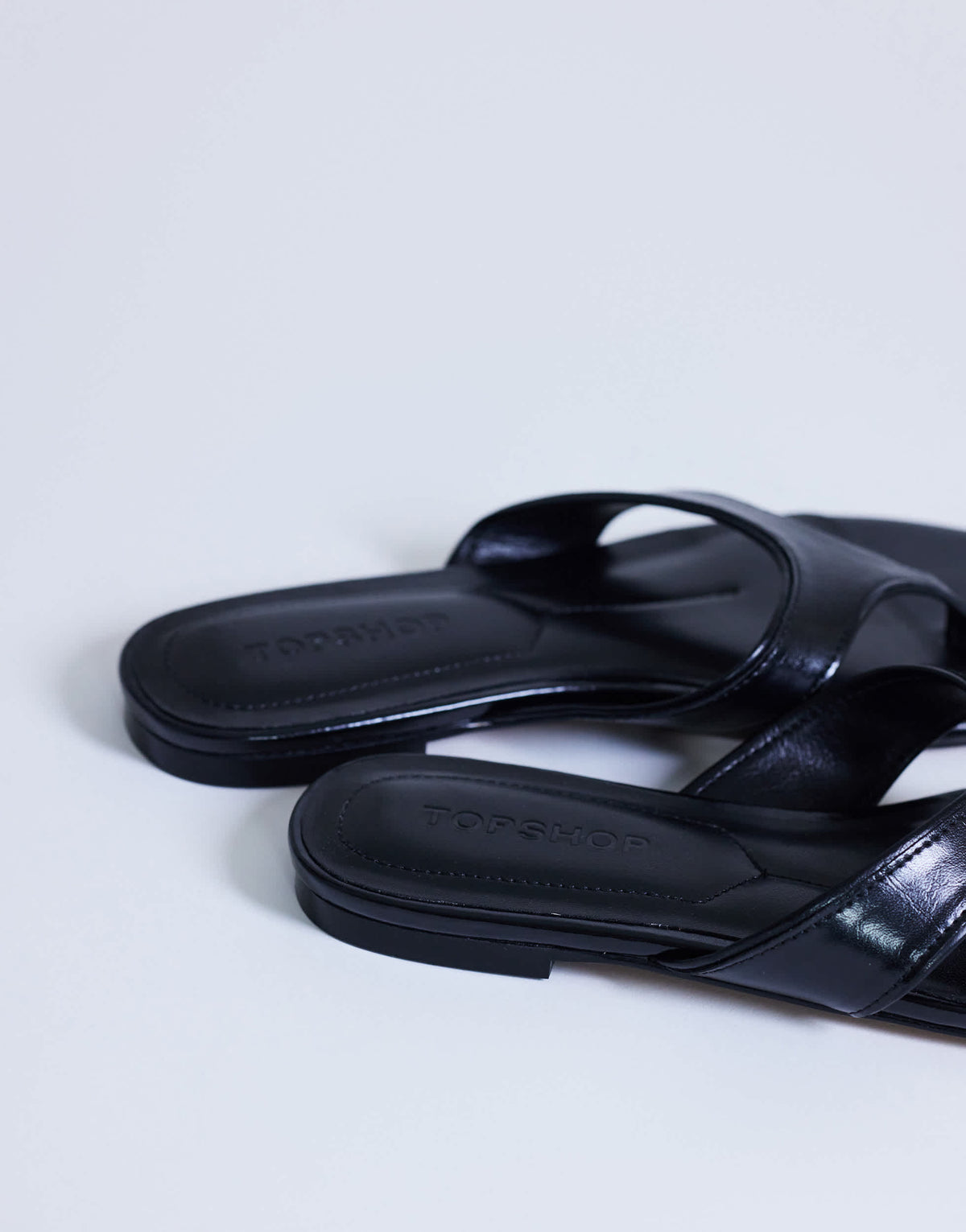 Topshop Sisi toe thong flat sandal in black