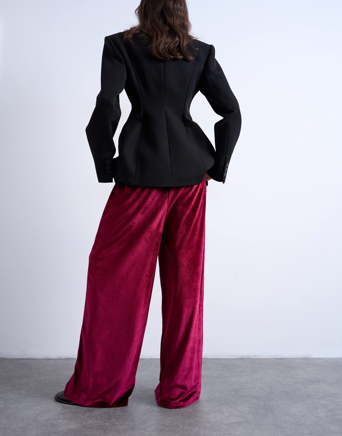 Topshop velvet wide leg pull on trouser in burgundy