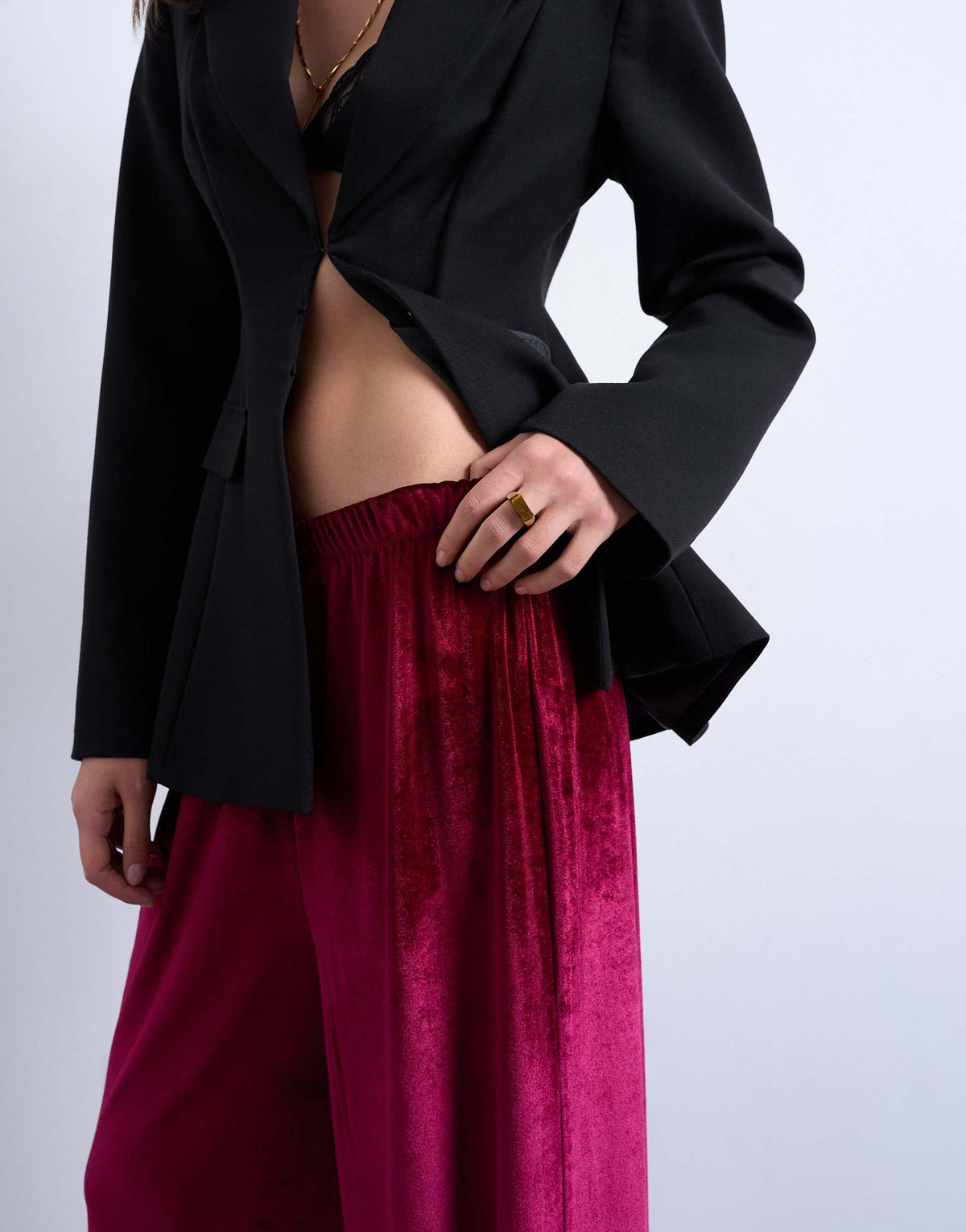 Topshop velvet wide leg pull on trouser in burgundy