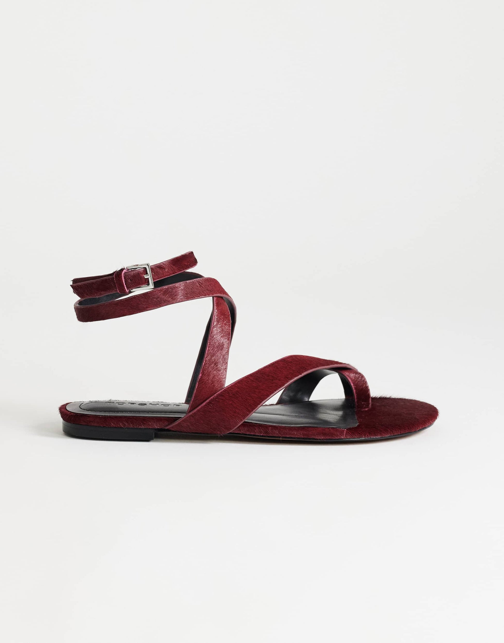 Topshop Erika flat sandal in red hair on real leather