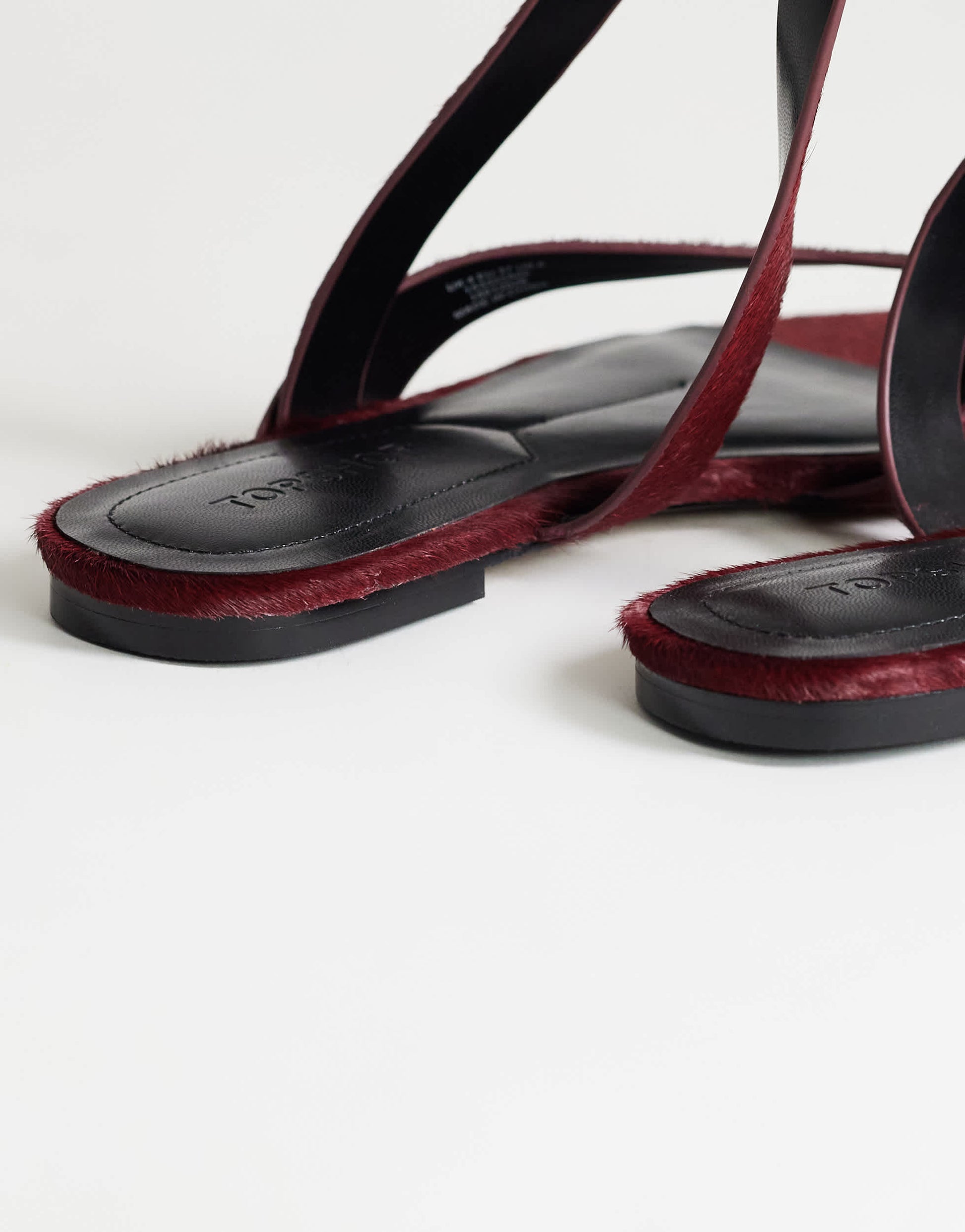 Topshop Erika flat sandal in red hair on real leather