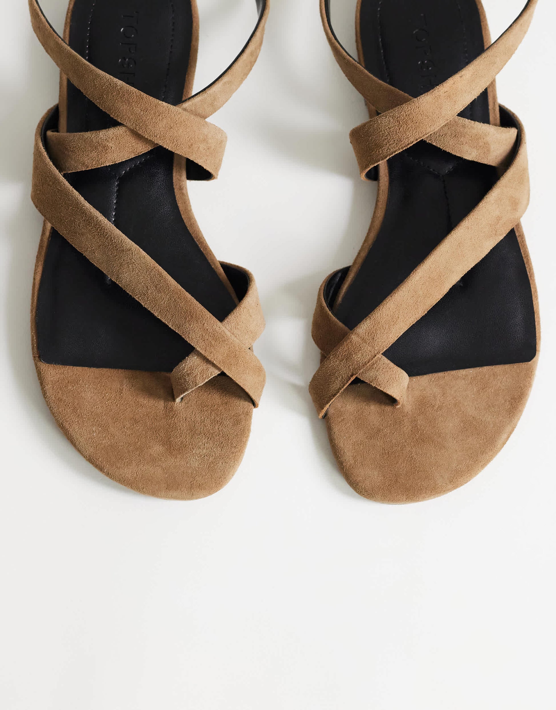 Topshop Erika real suede flat sandal in taupe