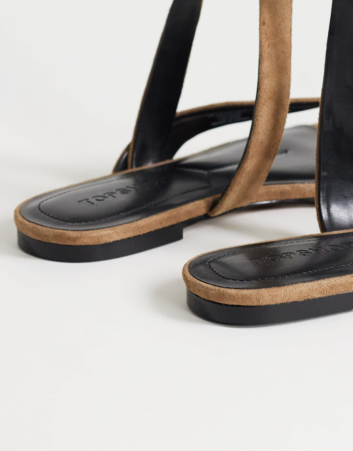 Topshop Erika real suede flat sandal in taupe