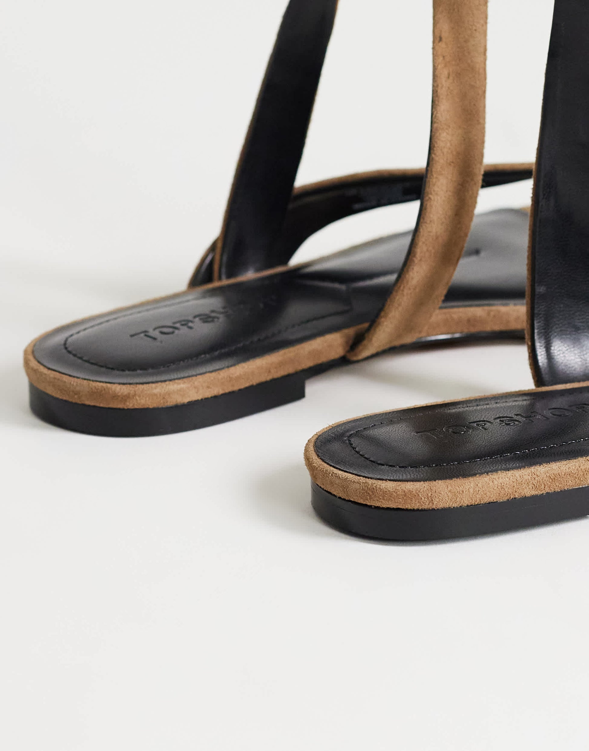 Topshop Erika real suede flat sandal in taupe