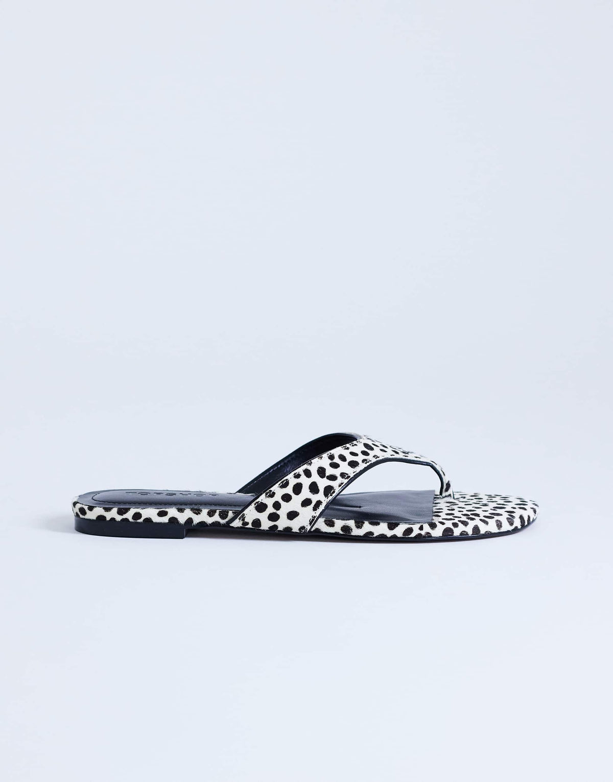 Topshop Sisi toe thong flat sandal in dalmatian print hair on real leather