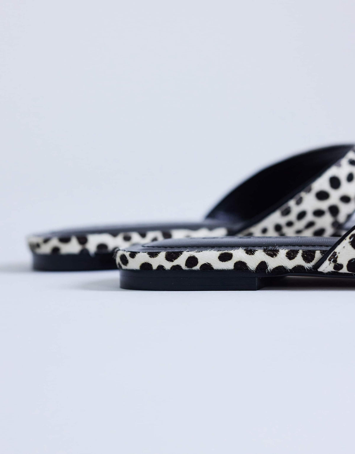 Topshop Sisi toe thong flat sandal in dalmatian print hair on real leather