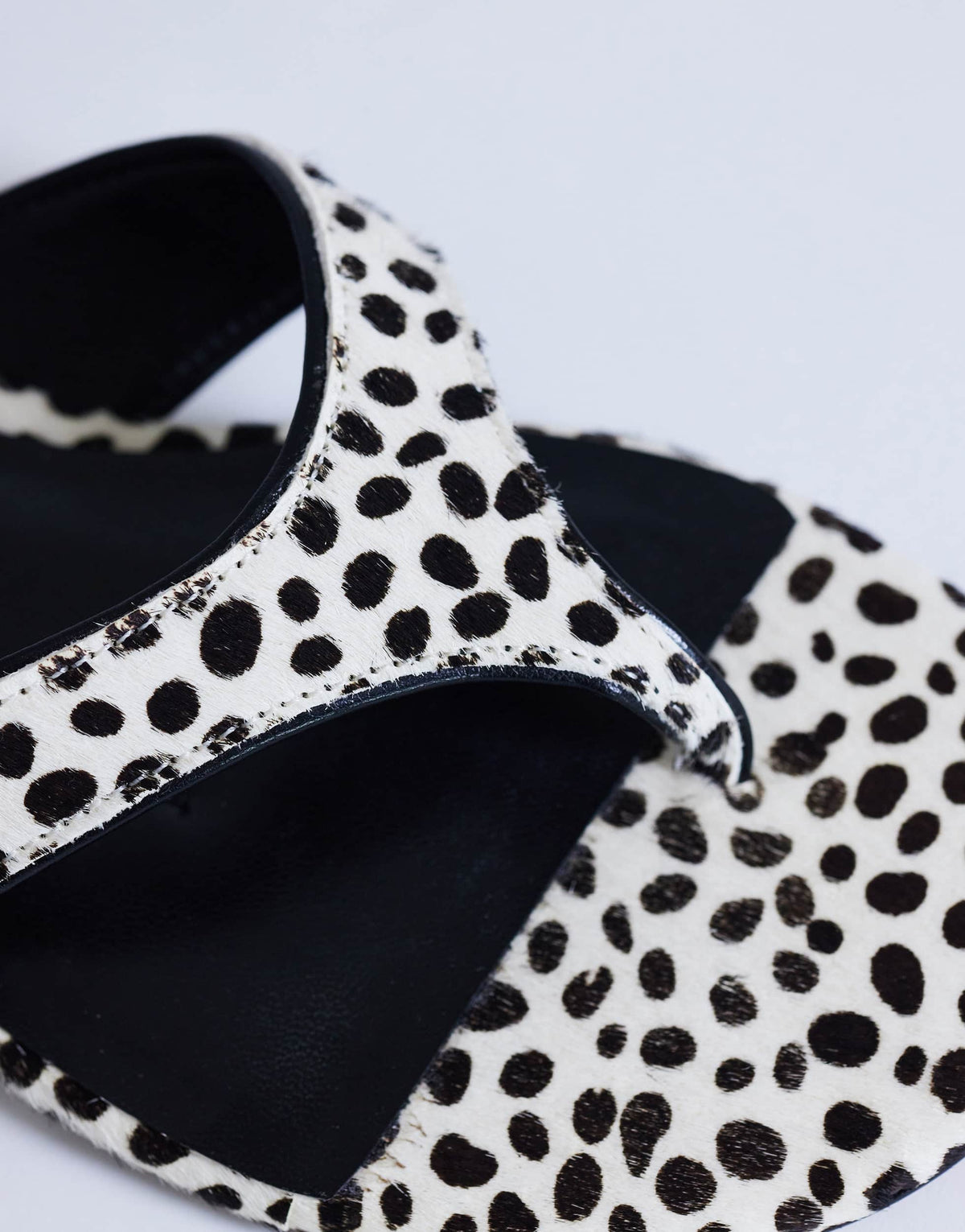 Topshop Sisi toe thong flat sandal in dalmatian print hair on real leather