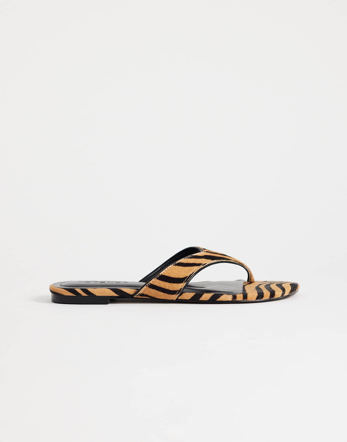 Topshop Sisi toe thong flat sandal in tiger print hair on real leather