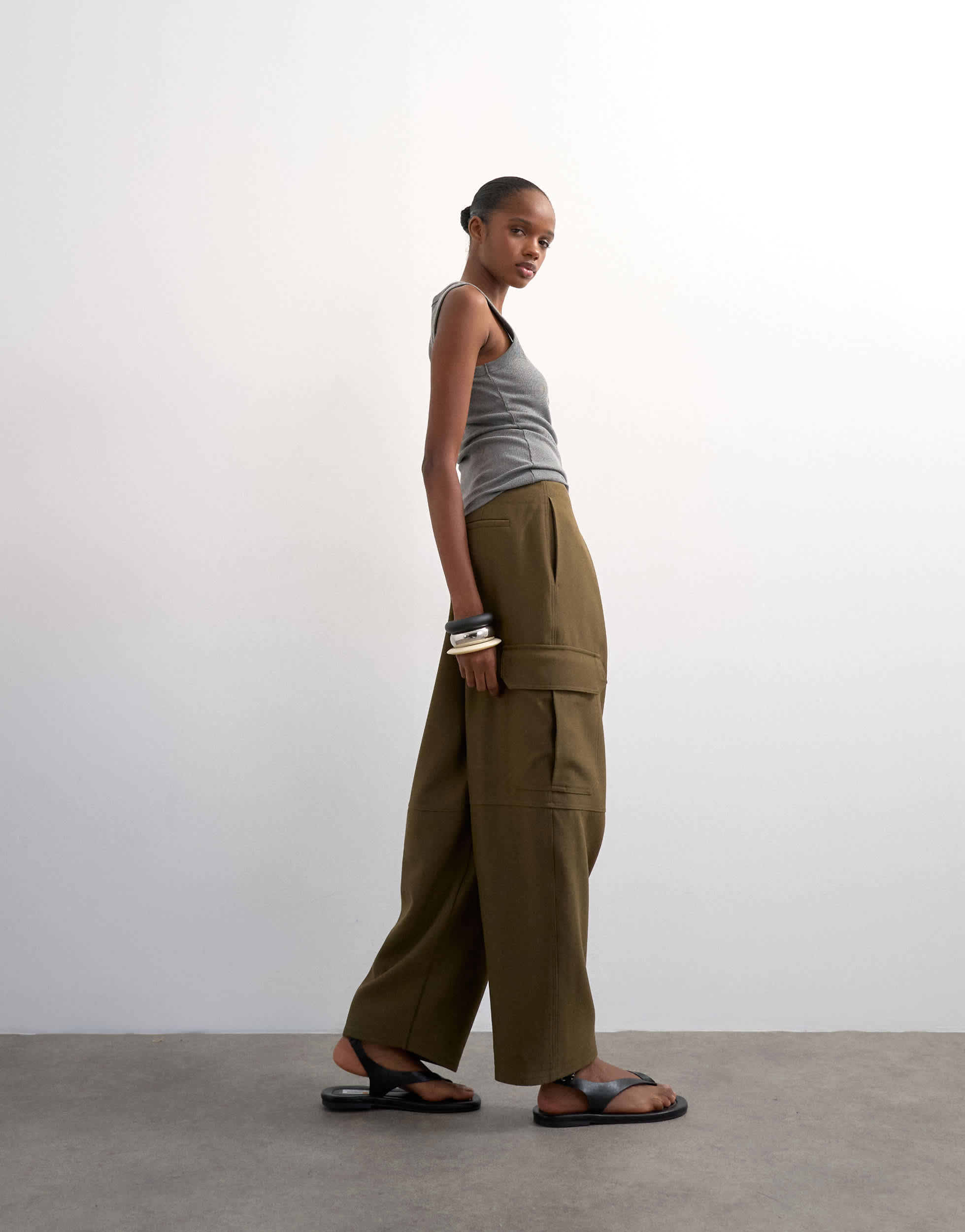 Topshop tailored cargo trouser in khaki