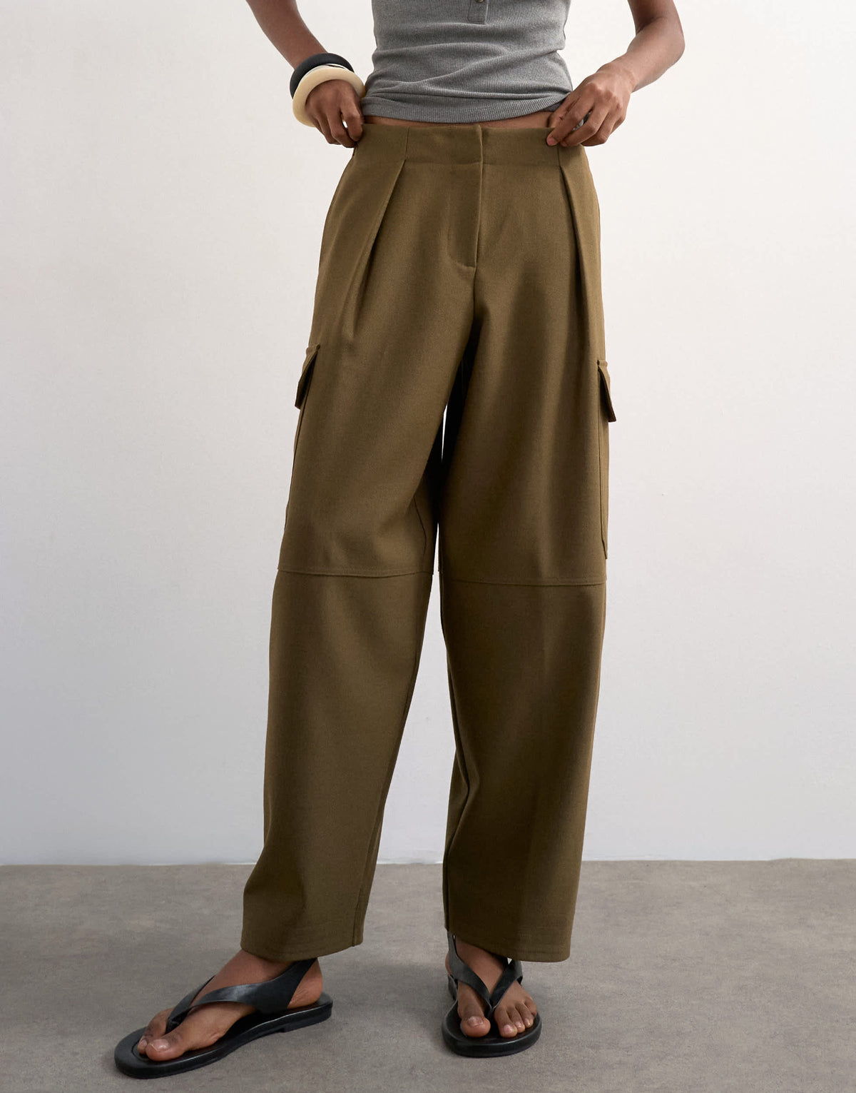 Topshop tailored cargo trouser in khaki