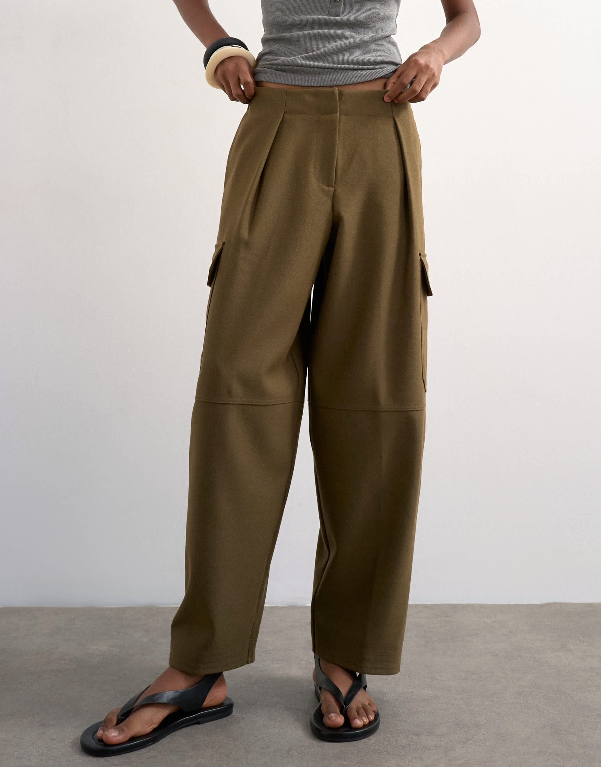 Topshop tailored cargo trouser in khaki