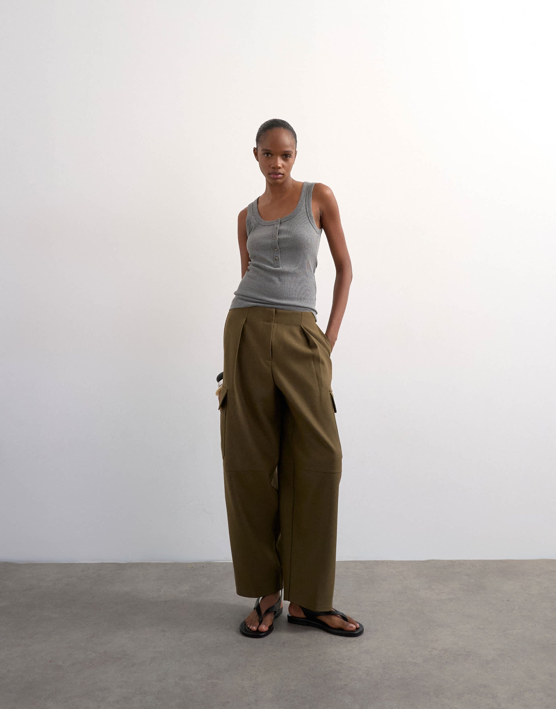 Topshop tailored cargo trouser in khaki
