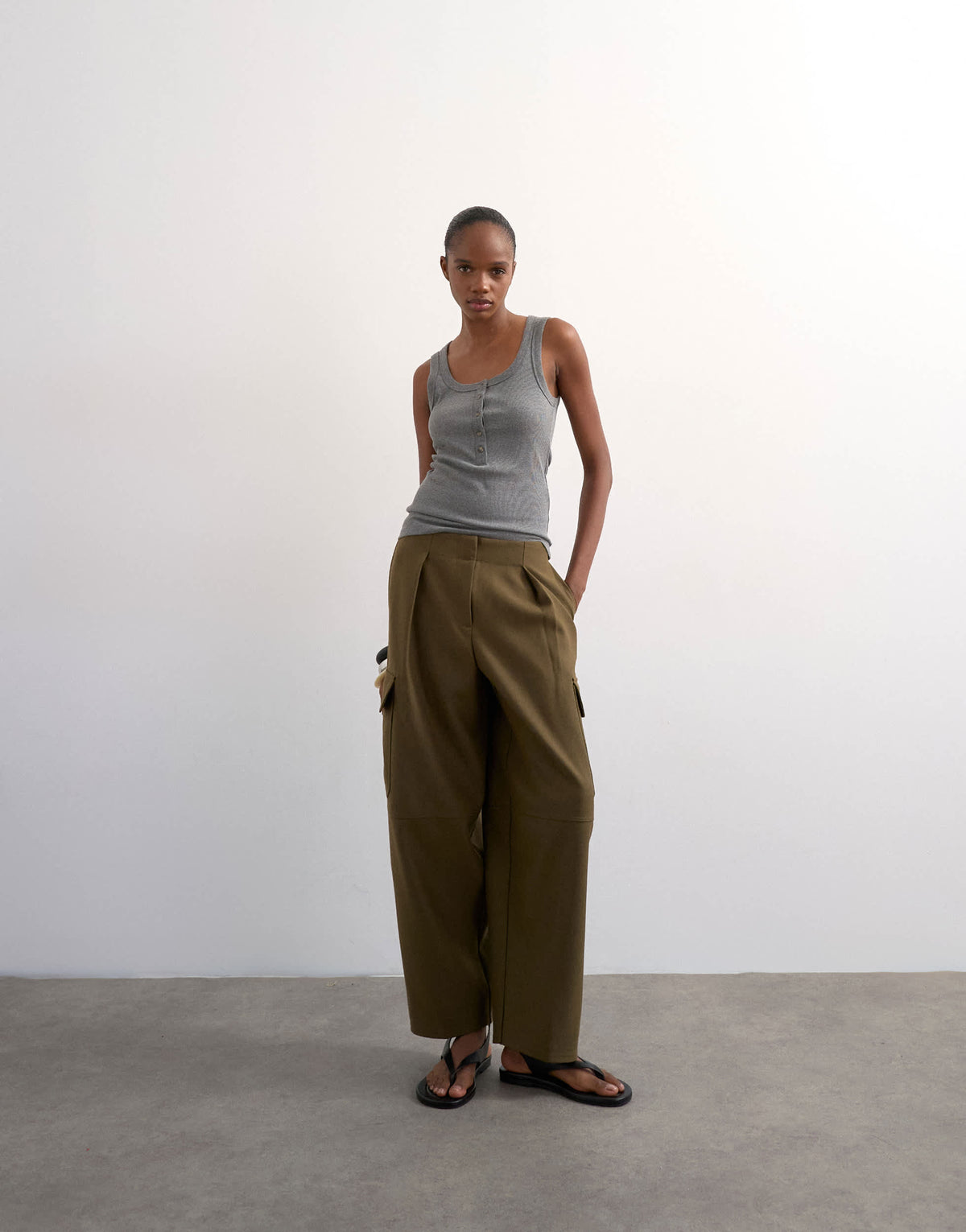 Topshop tailored cargo trouser in khaki