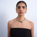 Topshop Nox hoop necklace with semi precious stone in silver & green
