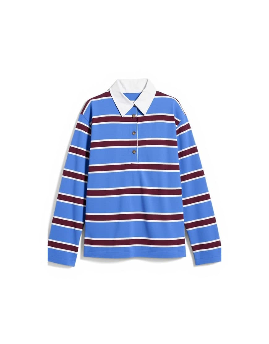 Topshop stripe rugby long sleeve polo top in blue