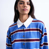 Topshop gestreiftes Rugby-Poloshirt mit langen Ärmeln in Blau