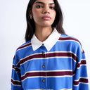 Topshop gestreiftes Rugby-Poloshirt mit langen Ärmeln in Blau