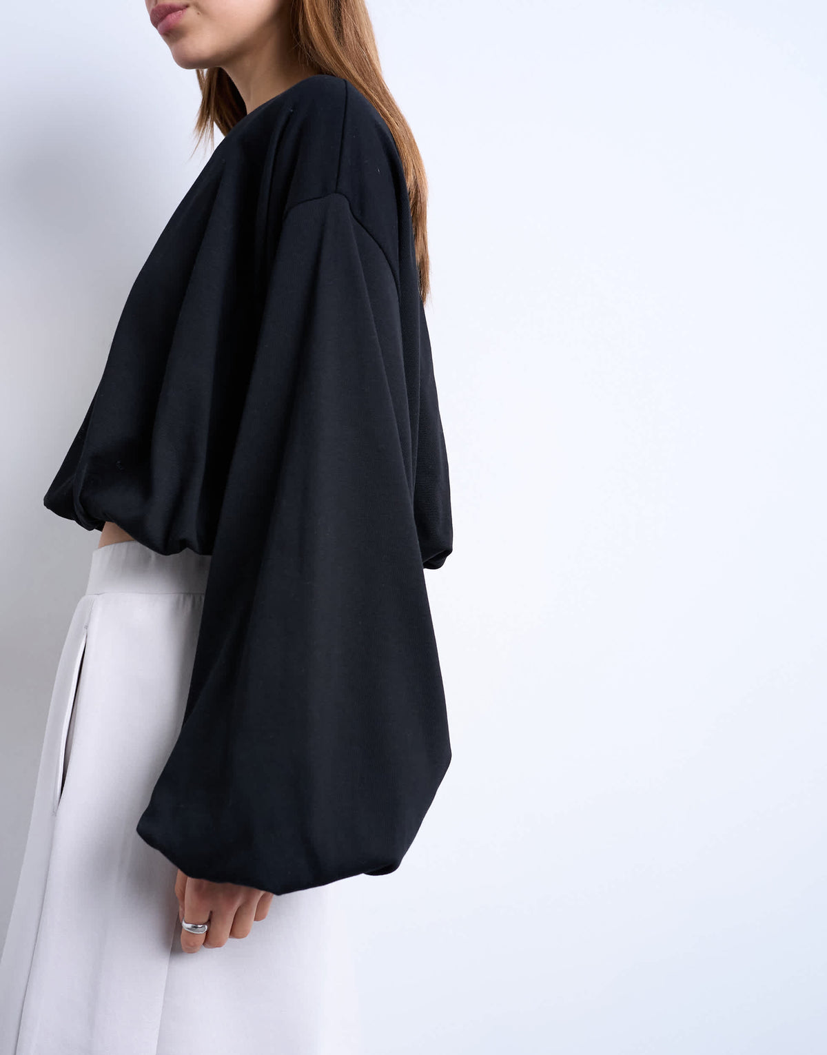 Topshop bubble hem long sleeve tee in black