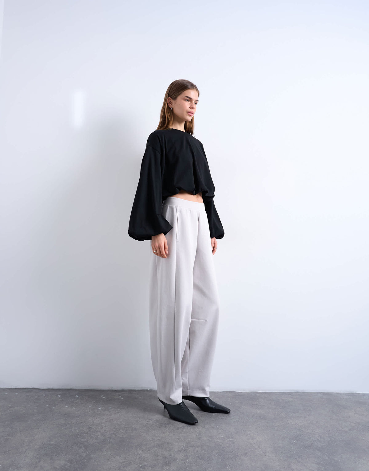 Topshop bubble hem long sleeve tee in black