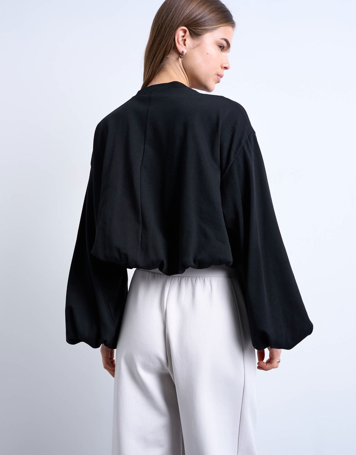Topshop bubble hem long sleeve tee in black