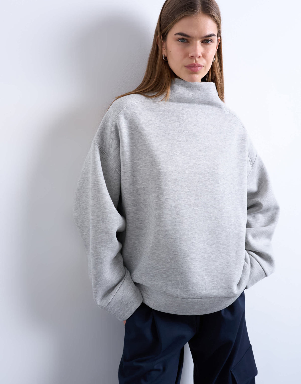 Topshop funnel neck oversized sweat in grey