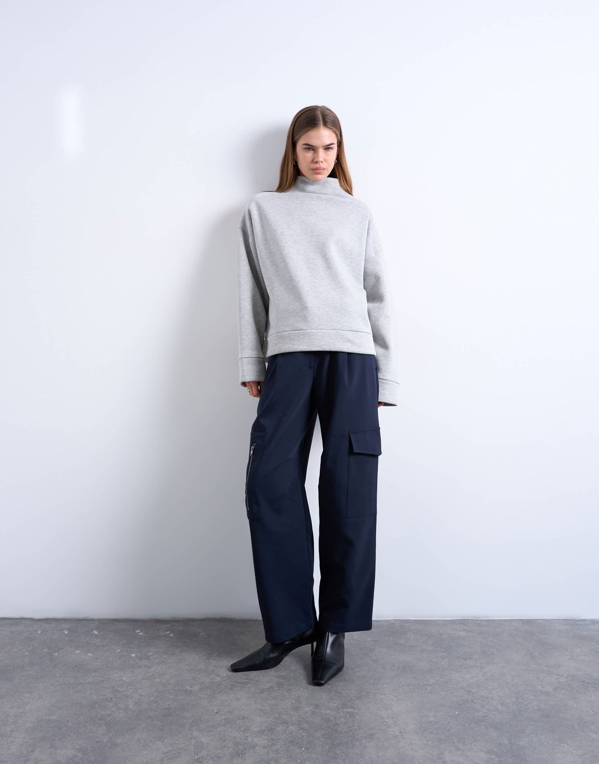 Topshop funnel neck oversized sweat in grey