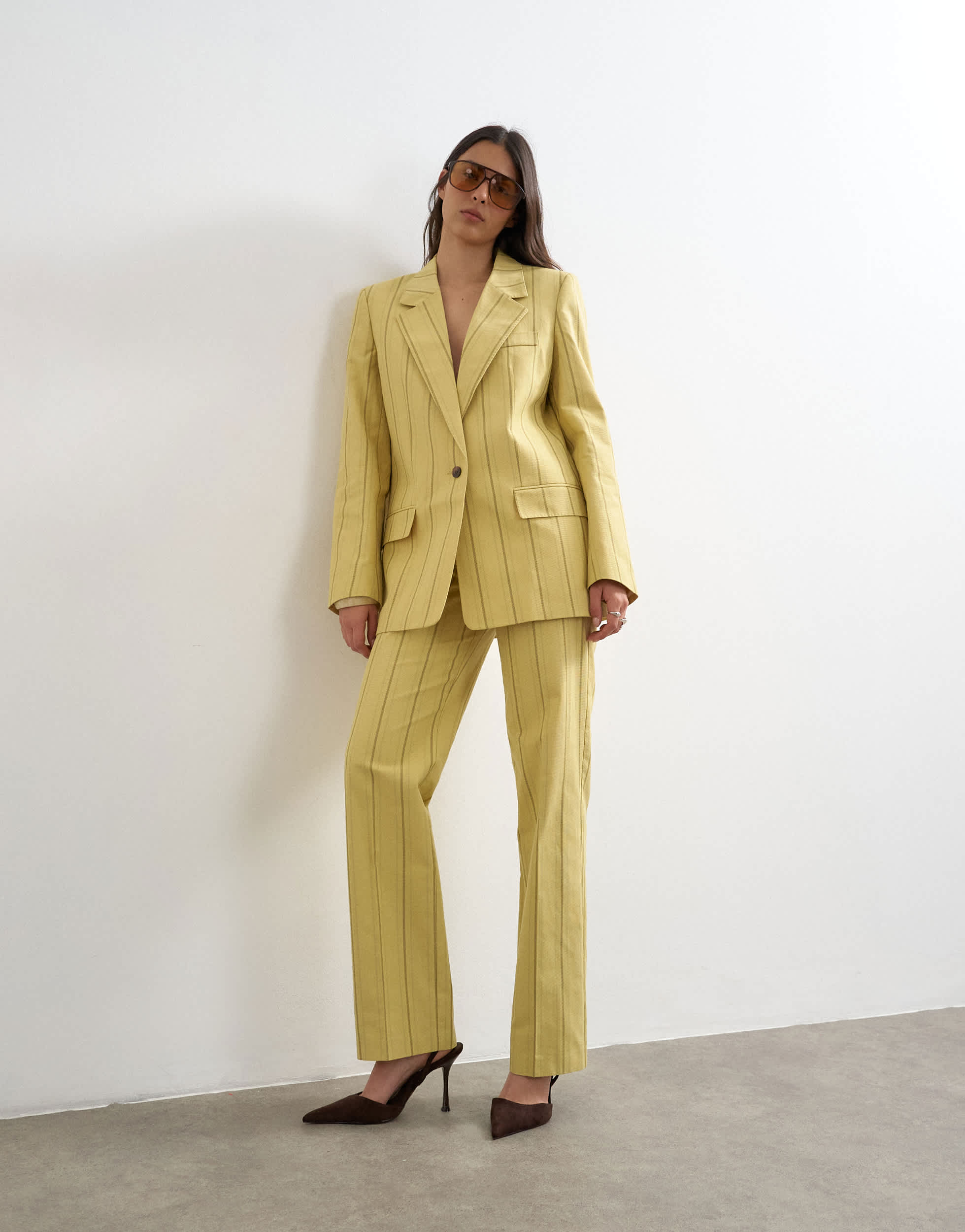 Topshop co ord occasion stripe clean front trouser in yellow