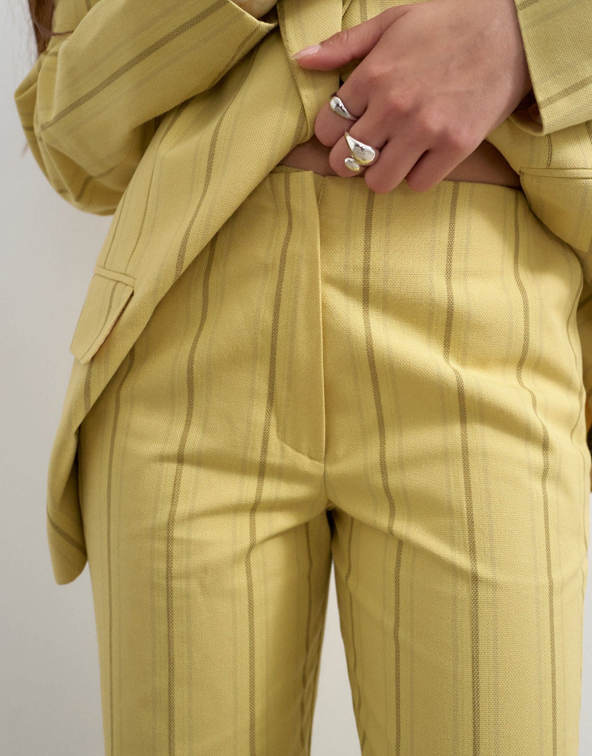 Topshop co ord occasion stripe clean front trouser in yellow