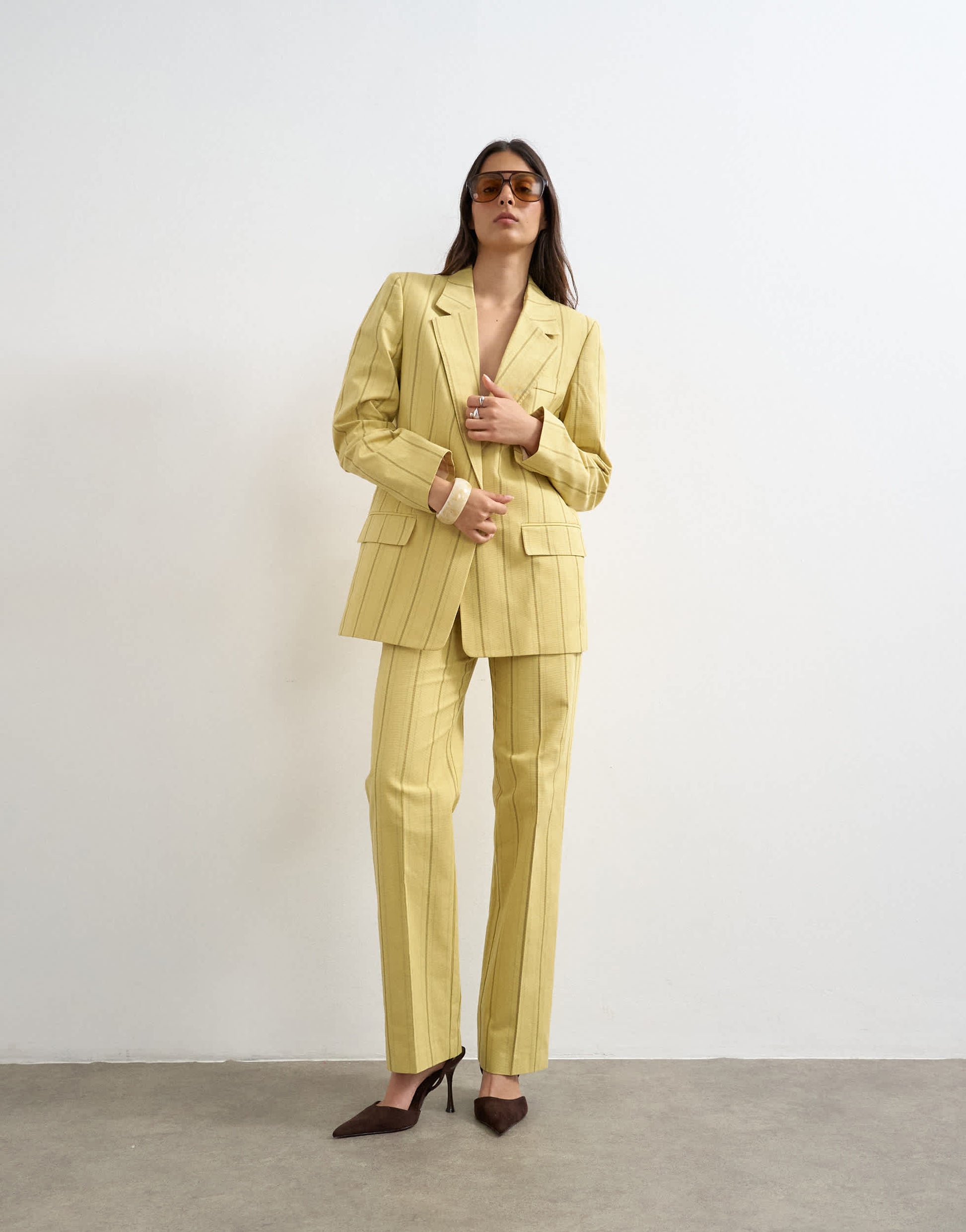 Topshop co ord occasion stripe clean front trouser in yellow