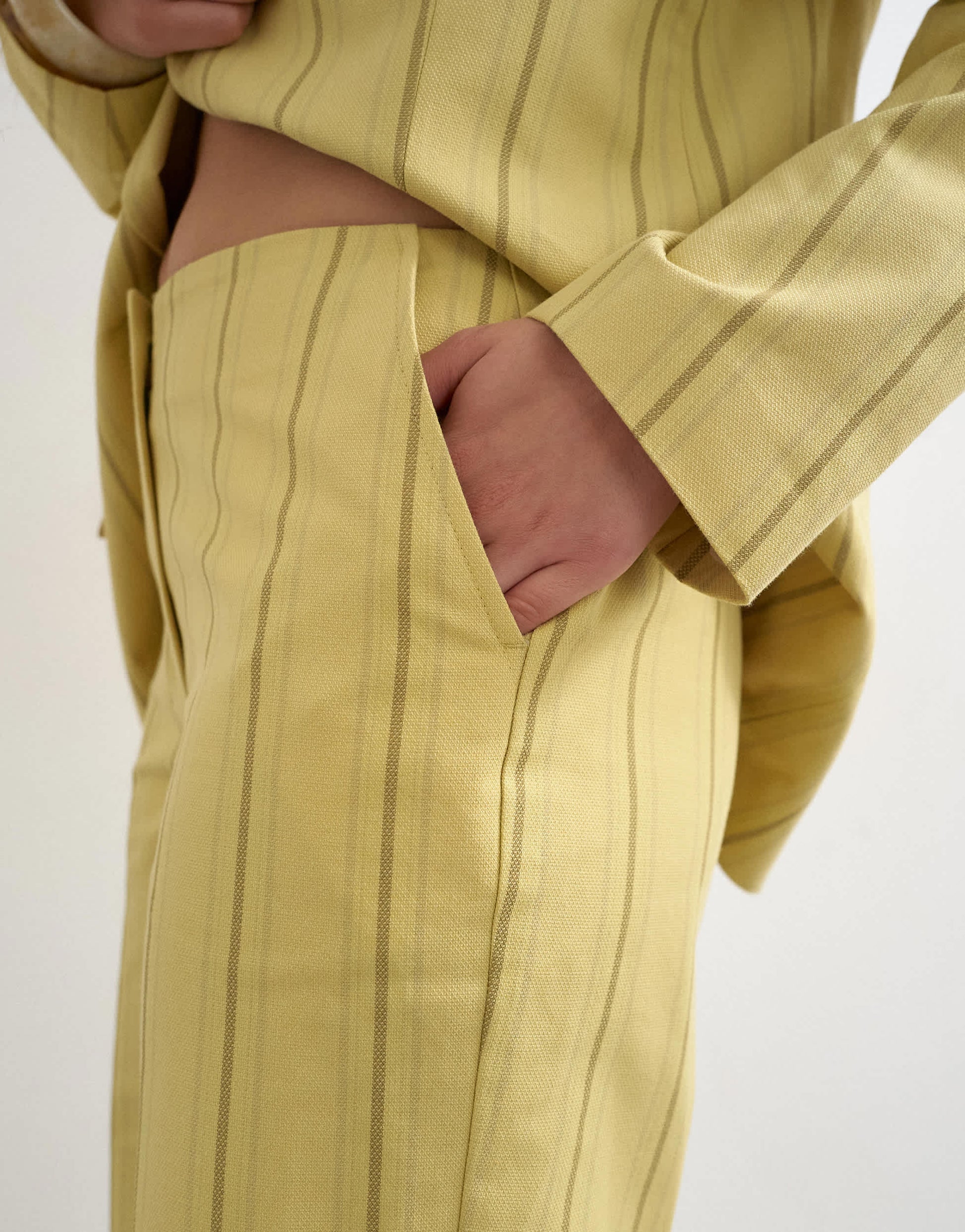 Topshop co ord occasion stripe clean front trouser in yellow