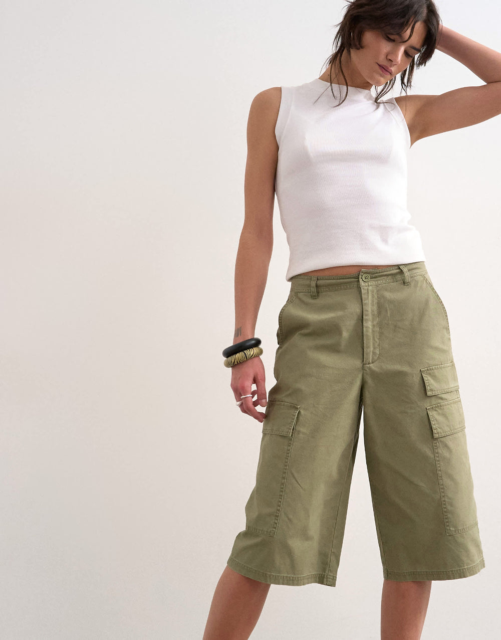 Short cargo long Topshop en ripstop kaki