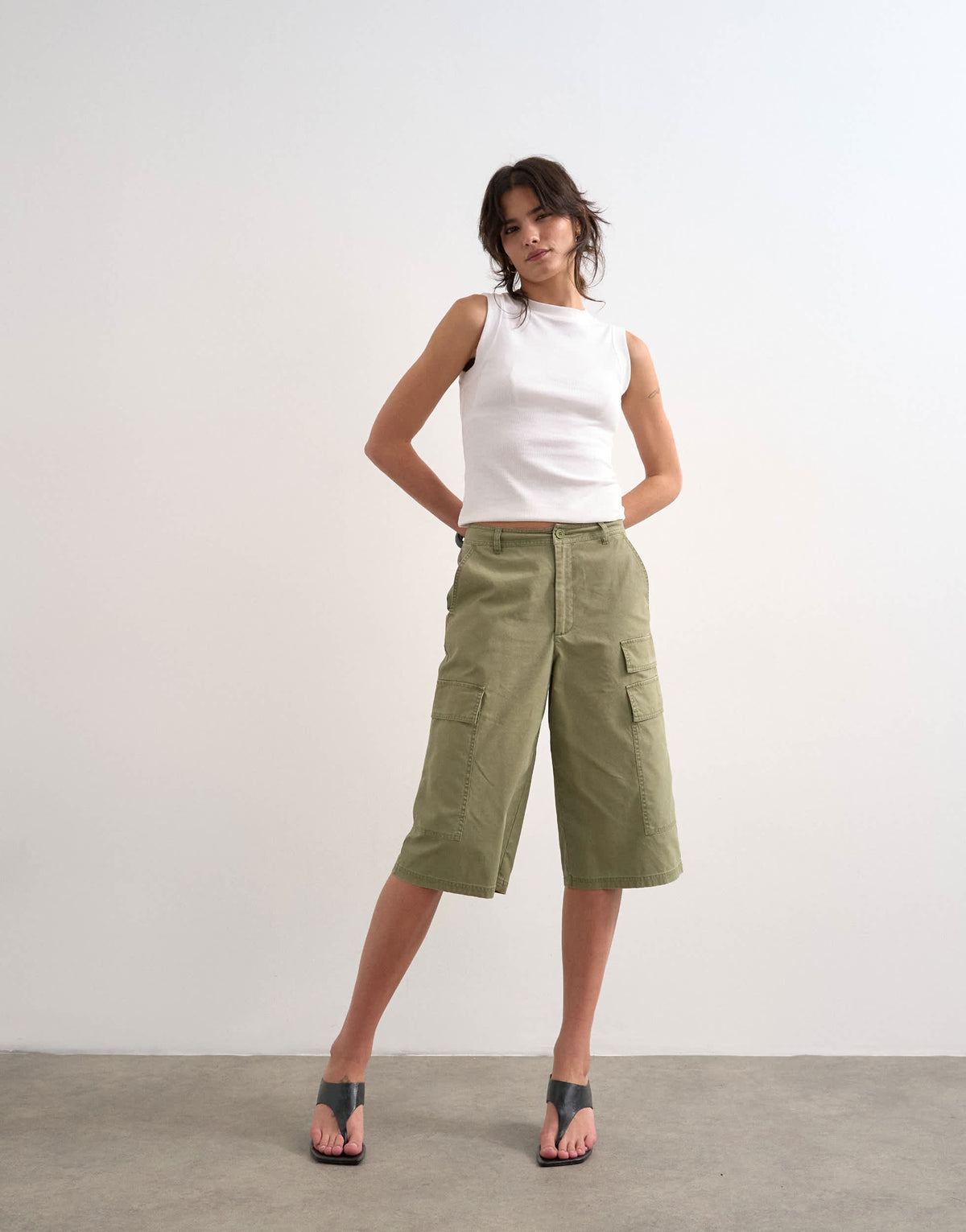 Topshop super longline ripstop cargo short in khaki