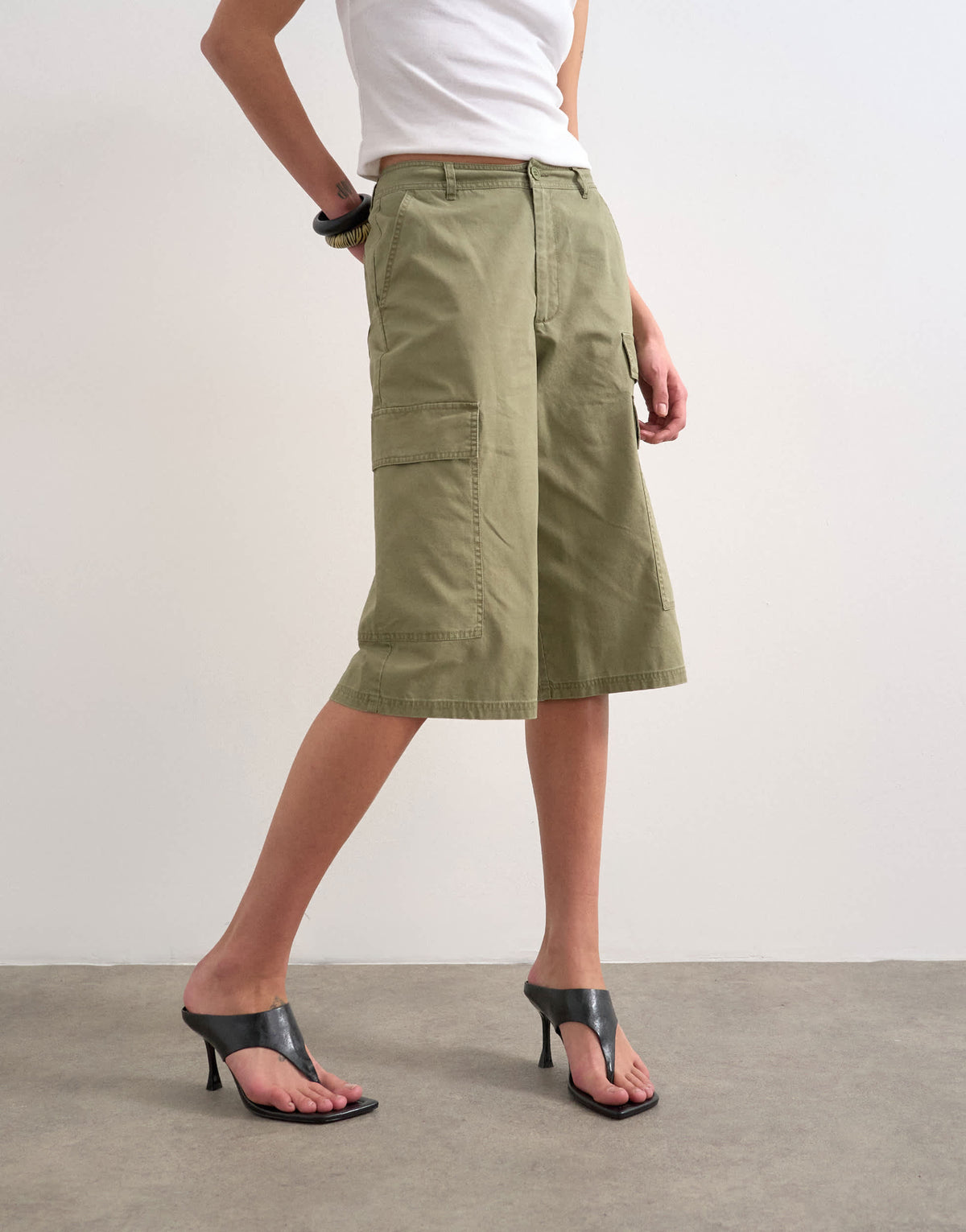 Topshop super longline ripstop cargo short in khaki