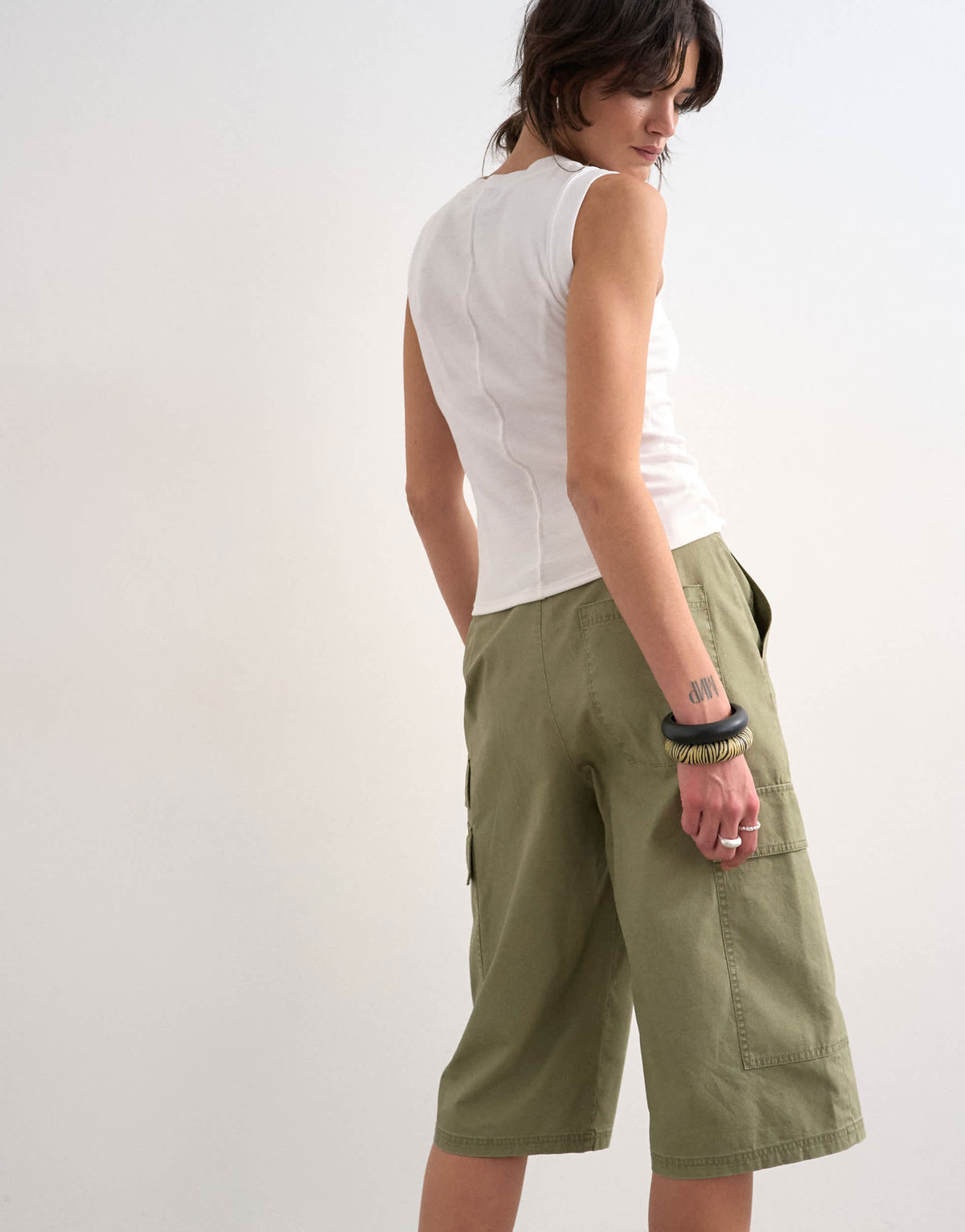 Topshop super longline ripstop cargo short in khaki
