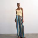 Topshop linen balloon trouser with tie waist in verigated stripes