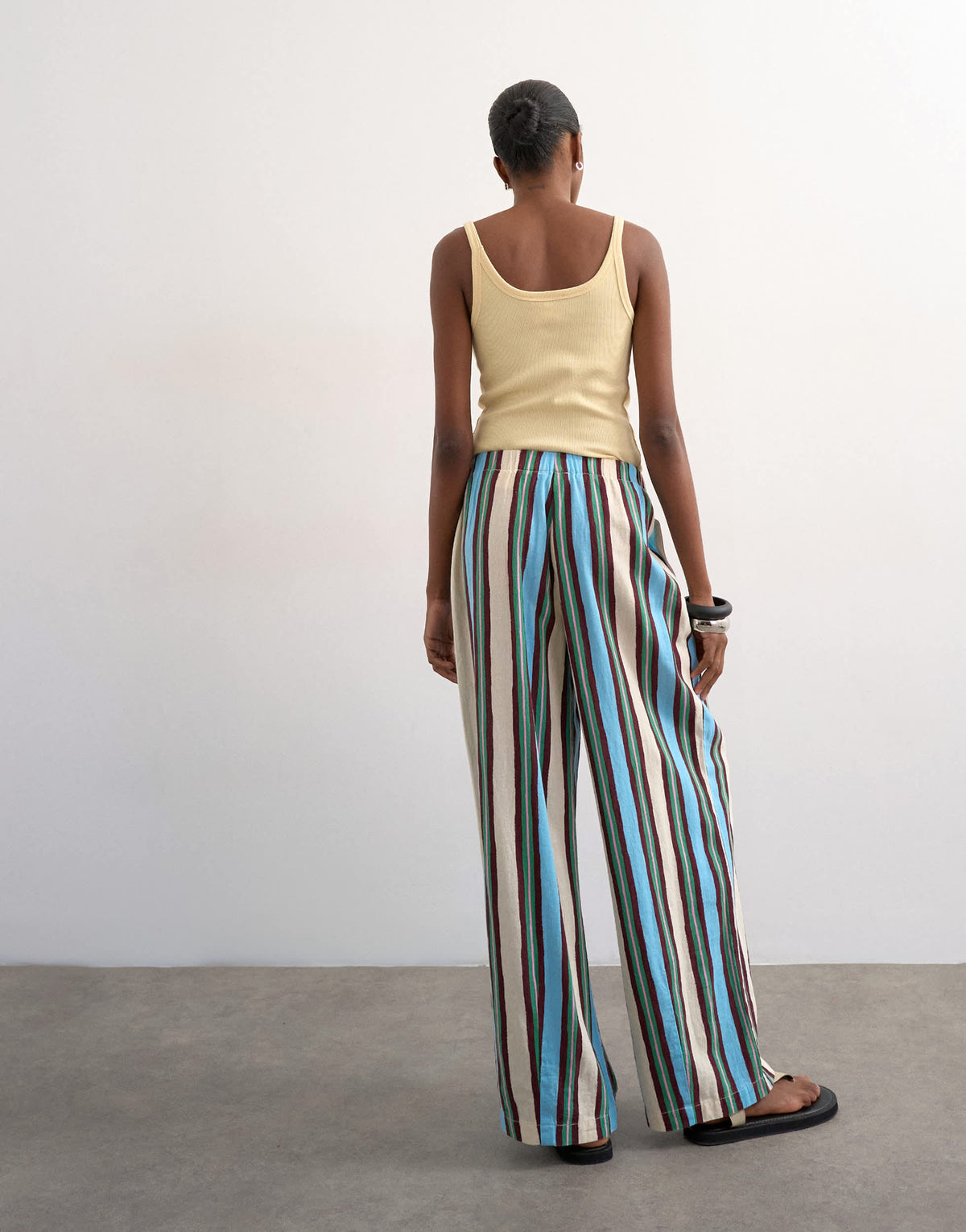Topshop linen balloon trouser with tie waist in verigated stripes