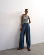 Topshop linen balloon trouser with tie waist in slate