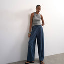 Topshop linen balloon trouser with tie waist in slate