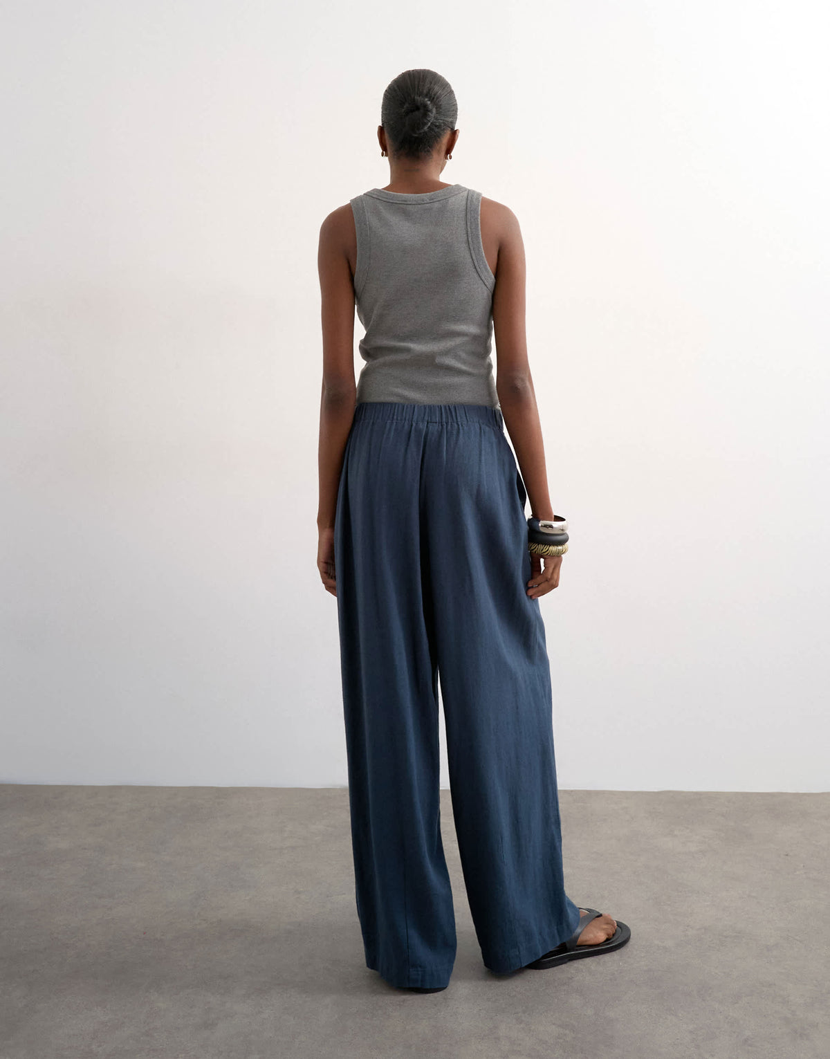 Topshop linen balloon trouser with tie waist in slate