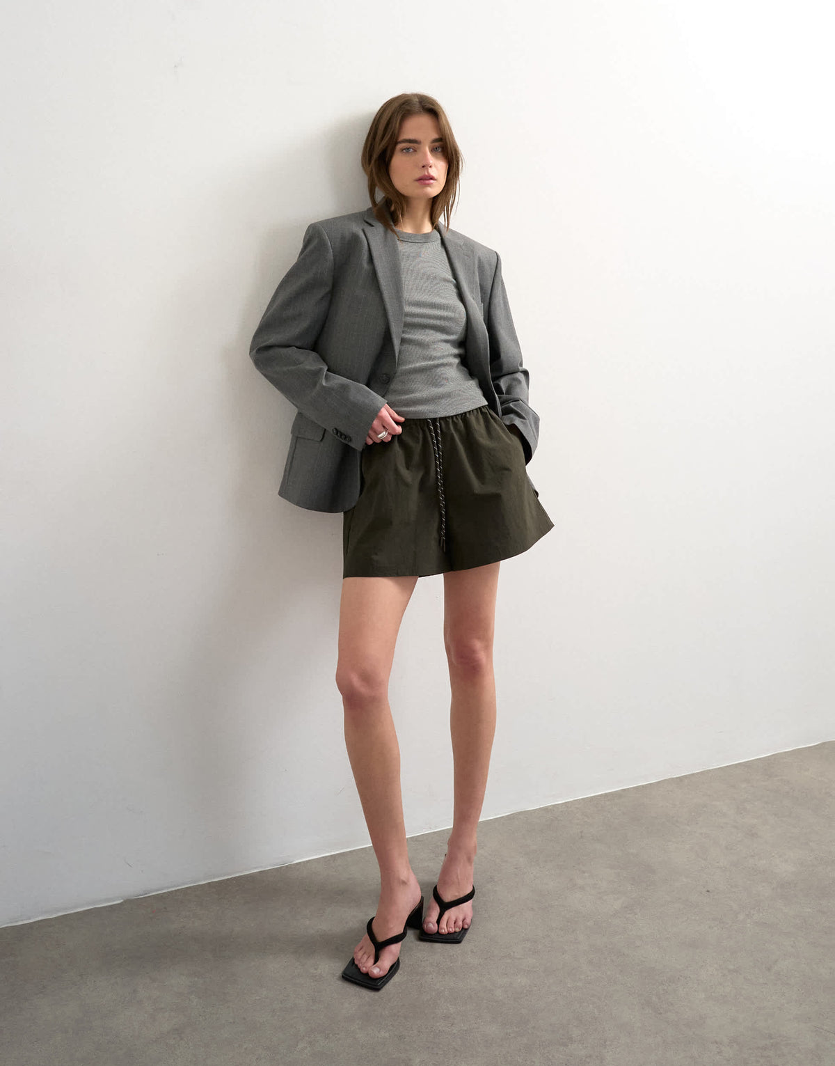 Topshop nylon runner short with insert ties in dark green