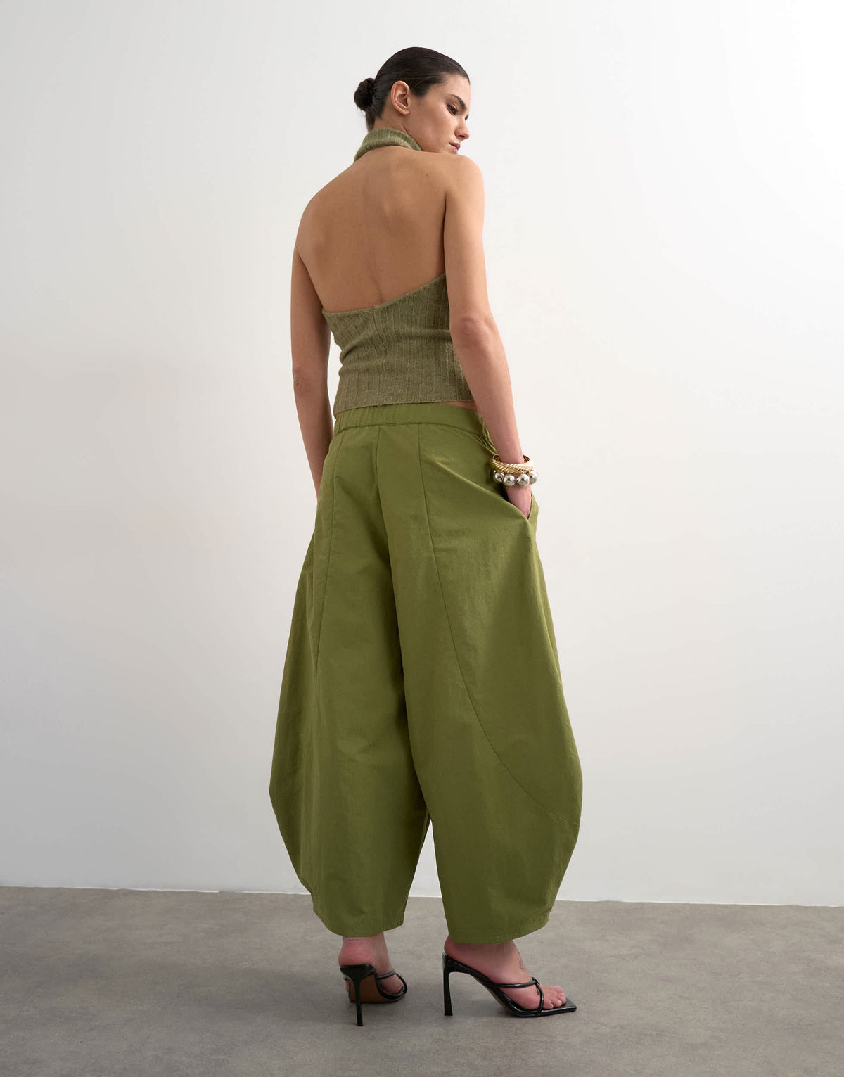 Topshop techy oversized ovoid mid length trouser in green