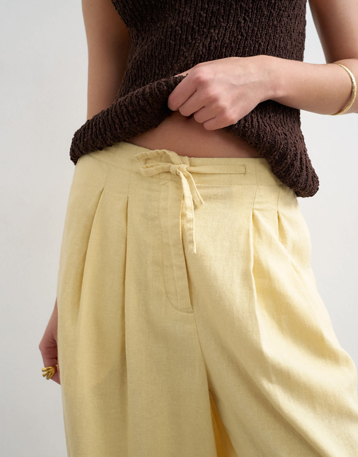 Topshop linen balloon trouser with tie waist in buttermilk