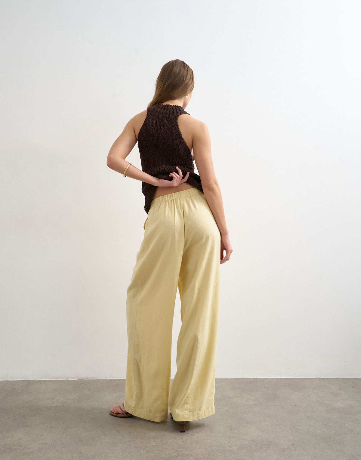 Topshop linen balloon trouser with tie waist in buttermilk