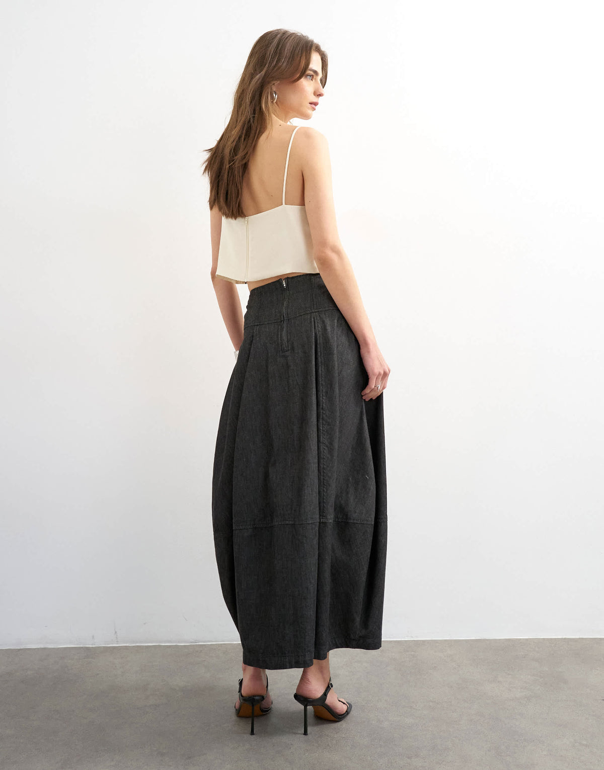 Topshop denim seamed barrel maxi skirt in black