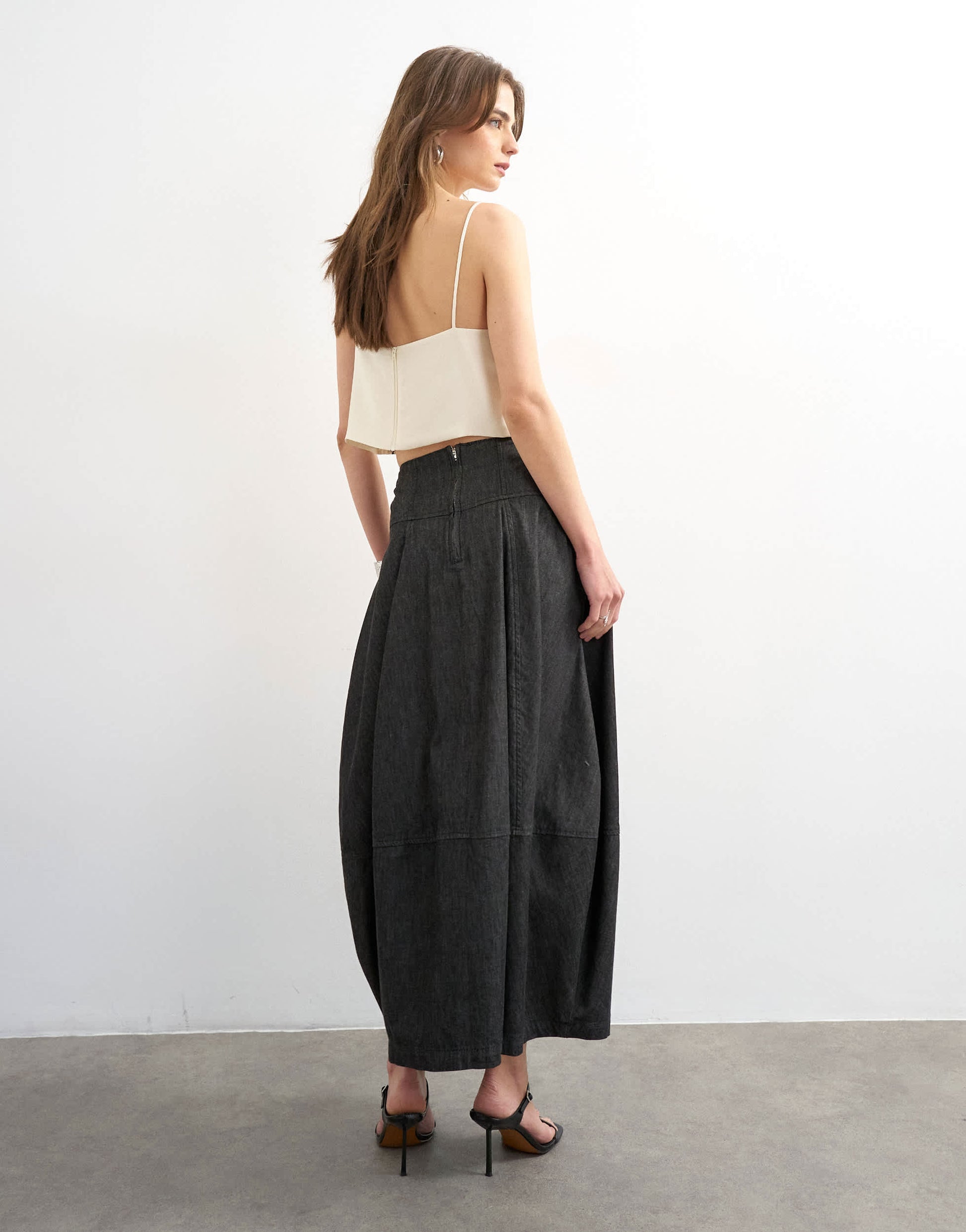 Topshop denim seamed barrel maxi skirt in black