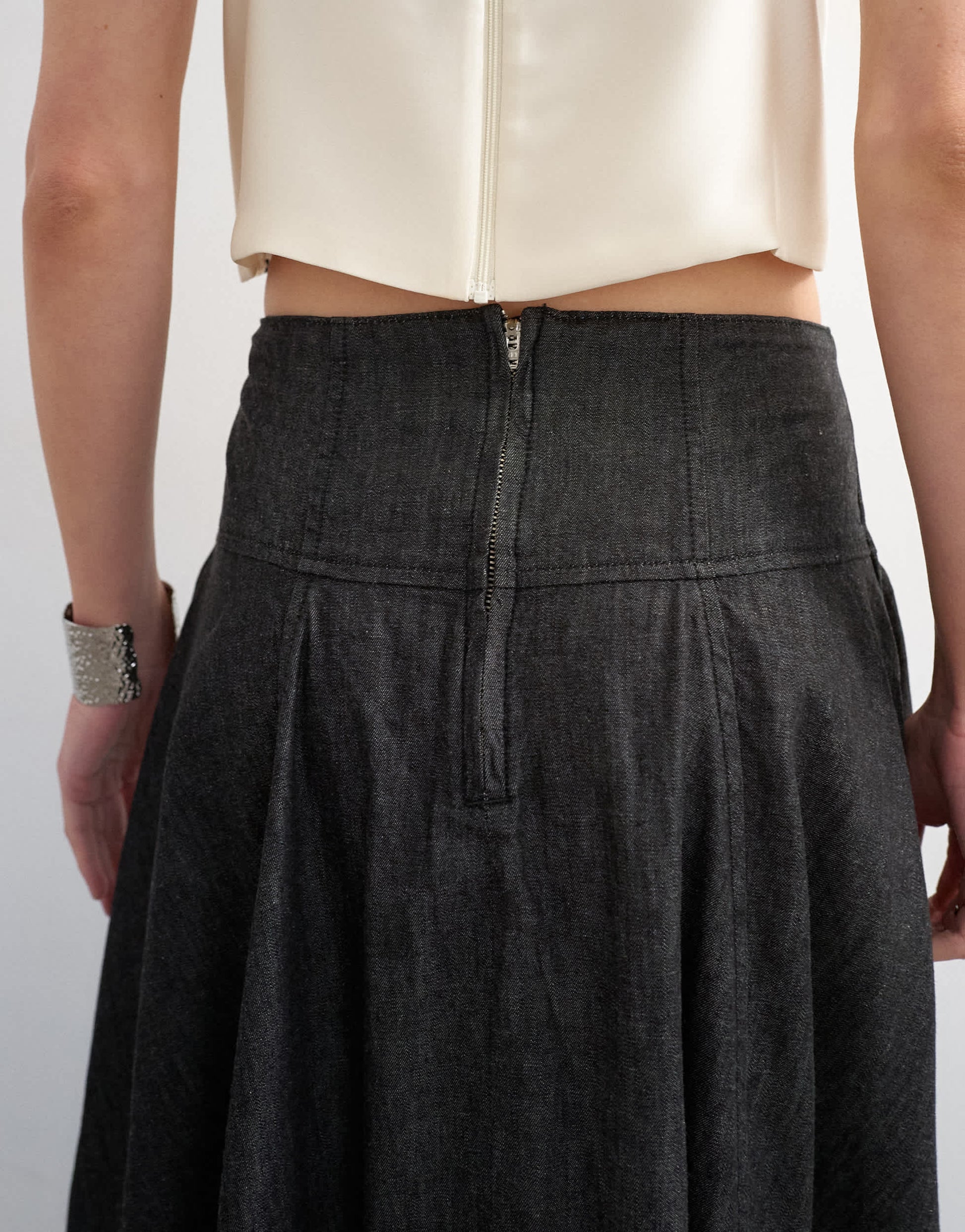 Topshop denim seamed barrel maxi skirt in black