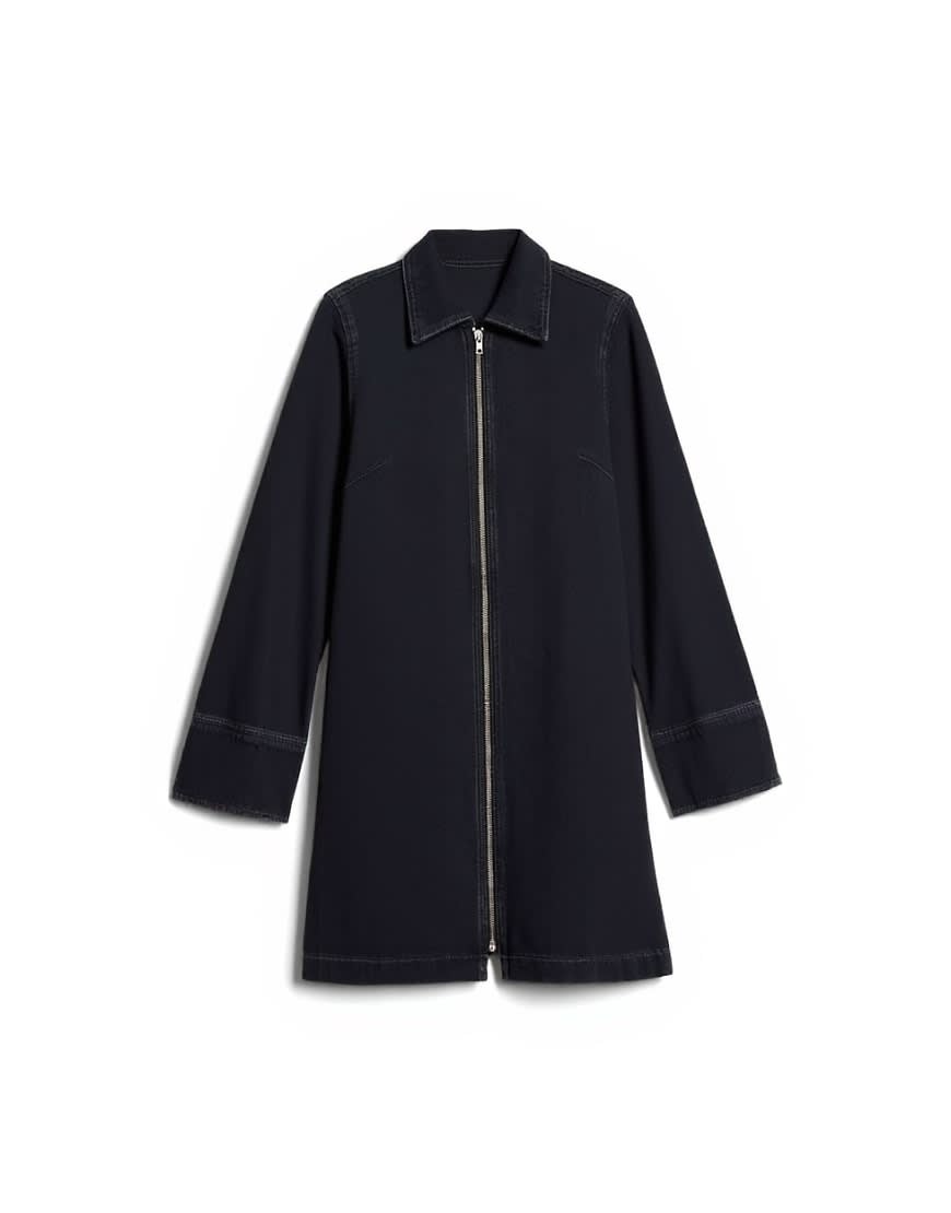 Topshop denim zip through long sleeve mini dress in washed black